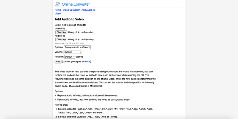 onlineconverter.com - Phần mềm ghép nhạc vào video online
