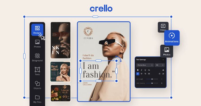 Crello sẽ giúp bạn tạo được các hiệu ứng đẹp mắt,c chỉnh sửa hình ảnh và font chữ
