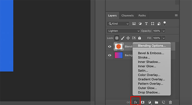 Các tùy chọn pha trộn màu sắc trong Adobe Photoshop
