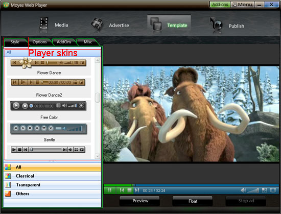 Moyea Web Player - customize flash video player for web site to play videos