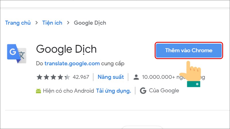 Thêm tiện ích Google Dịch vào Chrome