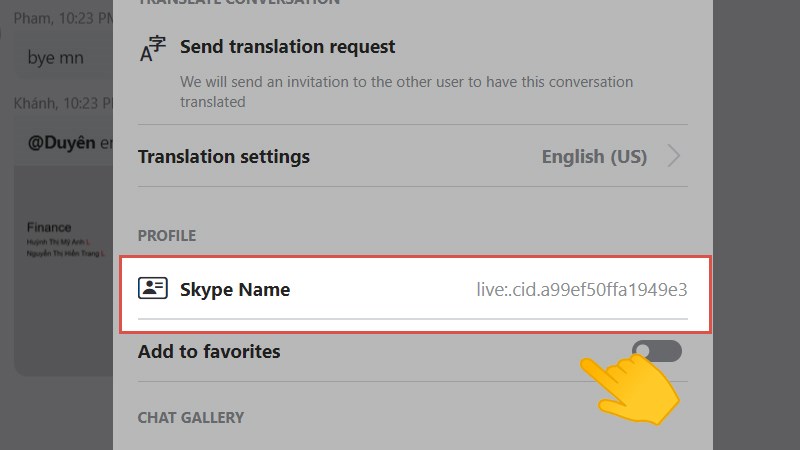 Quan sát phần Skype Name để thấy Skype ID của người cần lấy