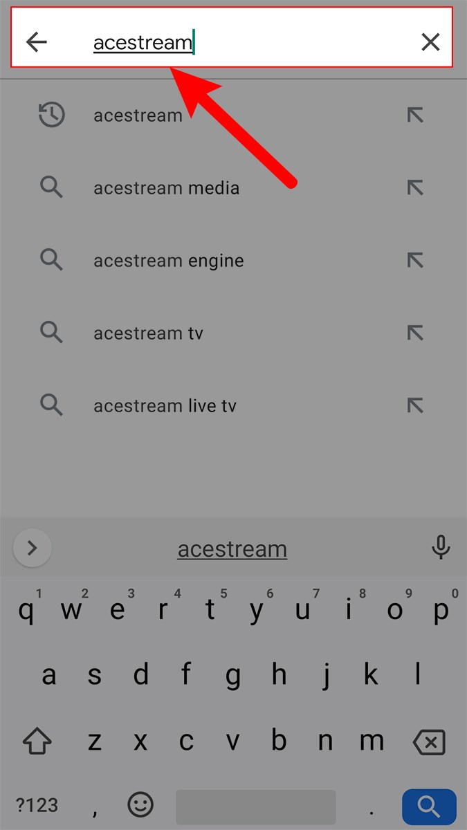 Mở CH Play > Nhập AceStream vào ô tìm kiếm