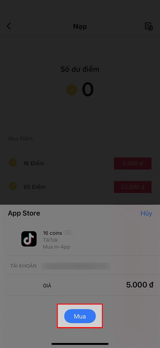 Chọn Mua để thanh toán đối với iOS