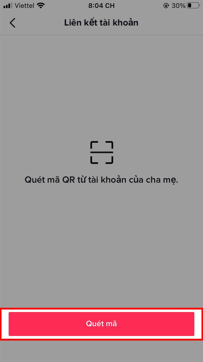 Chọn Quét mã và tiến hành quét mã liên kết tài khoản