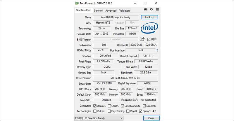 Thông số GPU của máy được cung cấp đầy đủ