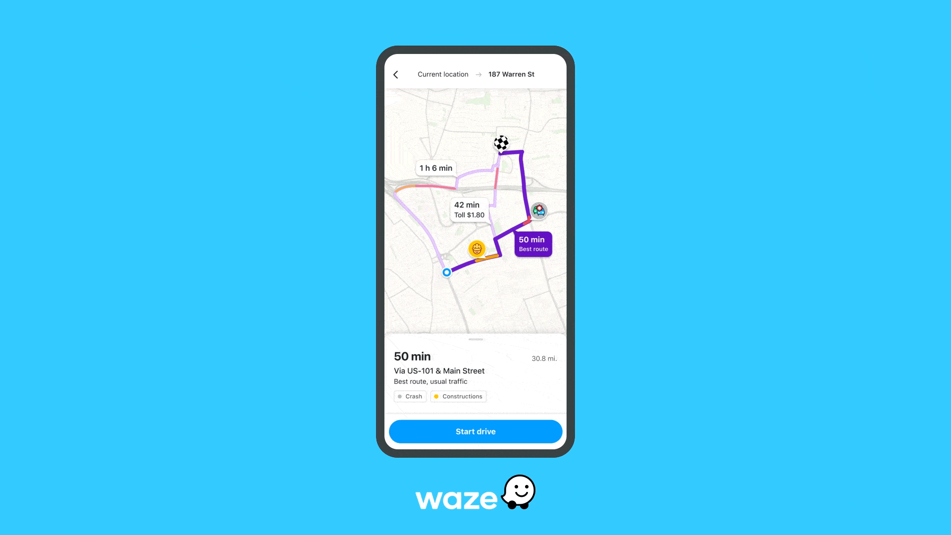Waze sẽ cảnh báo bạn về tắc nghẽn giao thông &amp; đường vòng trước khi bạn bắt đầu di chuyển - VI Atsit