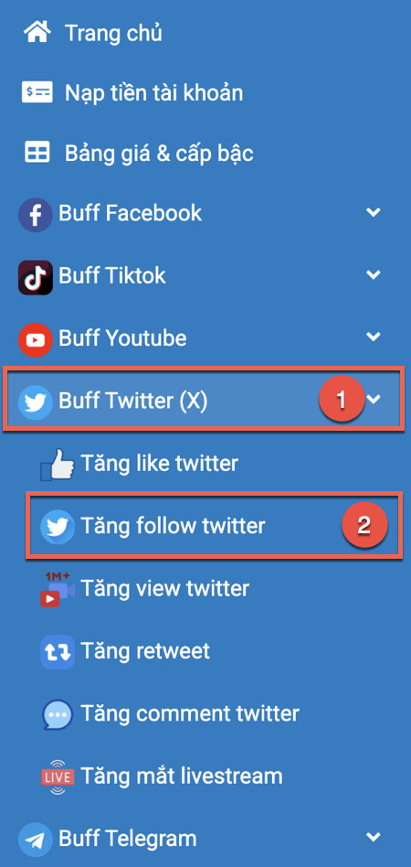 Chọn "Tăng follow twitter"